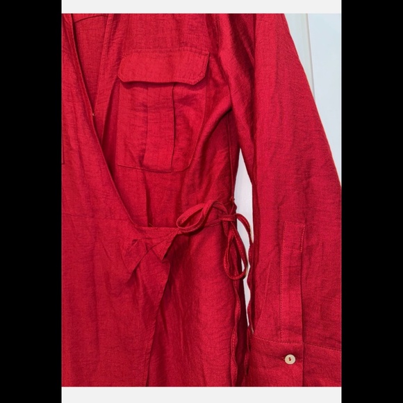 MANGO Bilma Wrap Front Long Sleeve Midi Dress Shirtdress Size S, Red - Picture 4 of 6